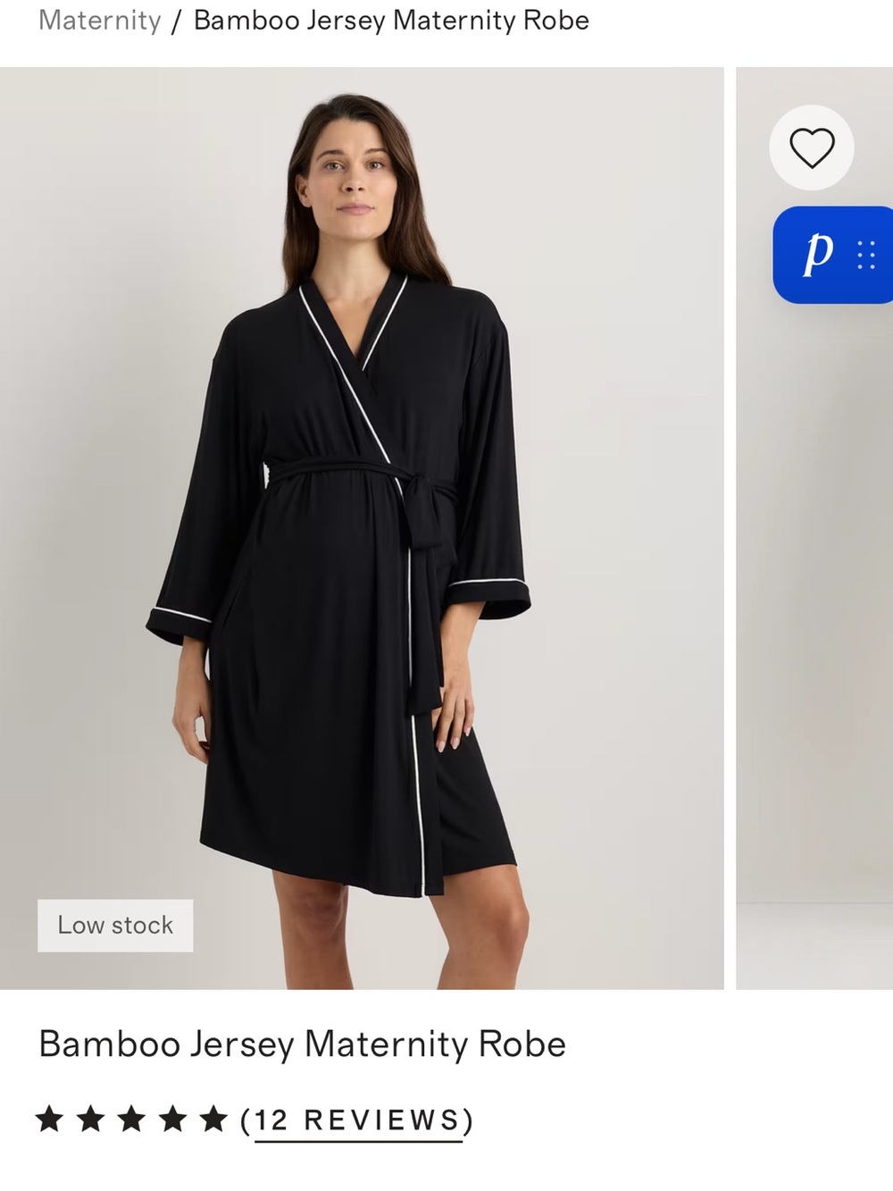 Quince Black Maternity Robe with White Trim